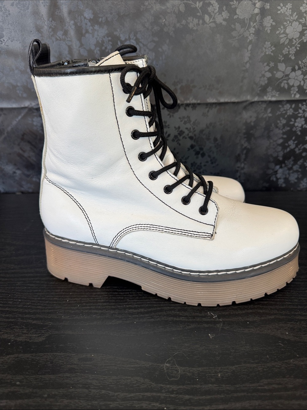 White Platform Lace-Up Combat Boots for Women